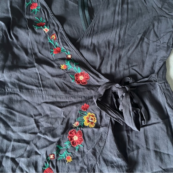 Flying Tomato navy blue embroidered flowers wrap romper - Picture 2 of 8